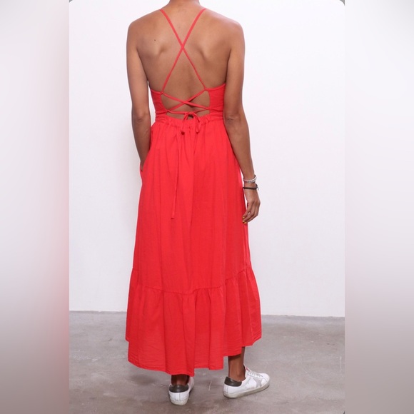 XIRENA Red Torch Lena Button Cotton Maxi Dress - Picture 3 of 14